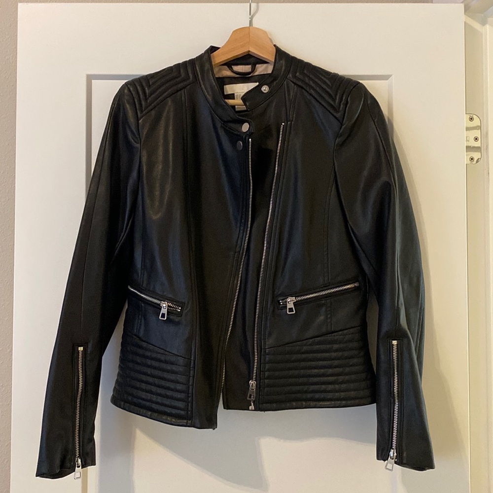 H&M Black faux leather jacket- Size US8